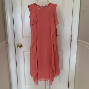 SLNY embellished peach chiffon dress